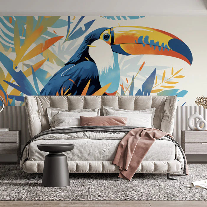 Toucan Mural Wallpaper in Bedroom Various Colors (Blue, Orange, Yellow, etc.) of Toucan Mural Wallpaper - pure wallpaper artwork
