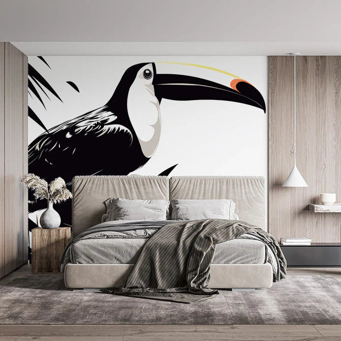 Black and WhiteToucan Mural Wallpaper in Bedroom Mural Wallpaper - pure wallpaper artwork