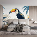 Watercolor Toucan Mural Wallpaper in Bedroom Various Colors (Blue, Orange, Yellow, etc.) of Toucan Mural Wallpaper - pure wallpaper artwork
