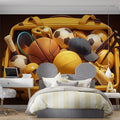 Sports Equipment Mural Wallpaper in Bedroom Various Colors (Yellow, Brown, Orange, etc.) of Sports Mural Wallpaper - pure wallpaper artwork