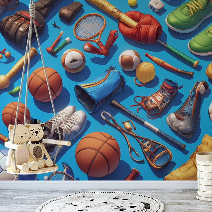 Sports Balls Mural Wallpaper in Play room Various Colors (Blue, Orange, Green, etc.) of Sports Balls Mural Wallpaper - pure wallpaper artwork
