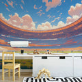 Stadium Mural Wallpaper in Playroom Blue, Orange, and Various Colors of Stadium Mural Wallpaper - pure wallpaper artwork