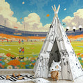 Stadium Mural Wallpaper in Playroom Blue, Orange, and Various Colors of Stadium Mural Wallpaper - pure wallpaper artwork