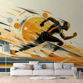 Abstract Runner Mural Wallpaper in Living Room Orange, Black, and Beige Runner Mural Wallpaper - pure wallpaper artwork