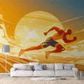 Abstract Runner Mural Wallpaper in Living Room Orange, Black, and Beige Runner Mural Wallpaper - pure wallpaper artwork