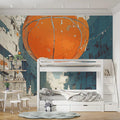 Giant Basketball in Alley Mural Wallpaper in Bedroom Orange, Blue, and Various Colors Basketball Mural Wallpaper - pure wallpaper artwork