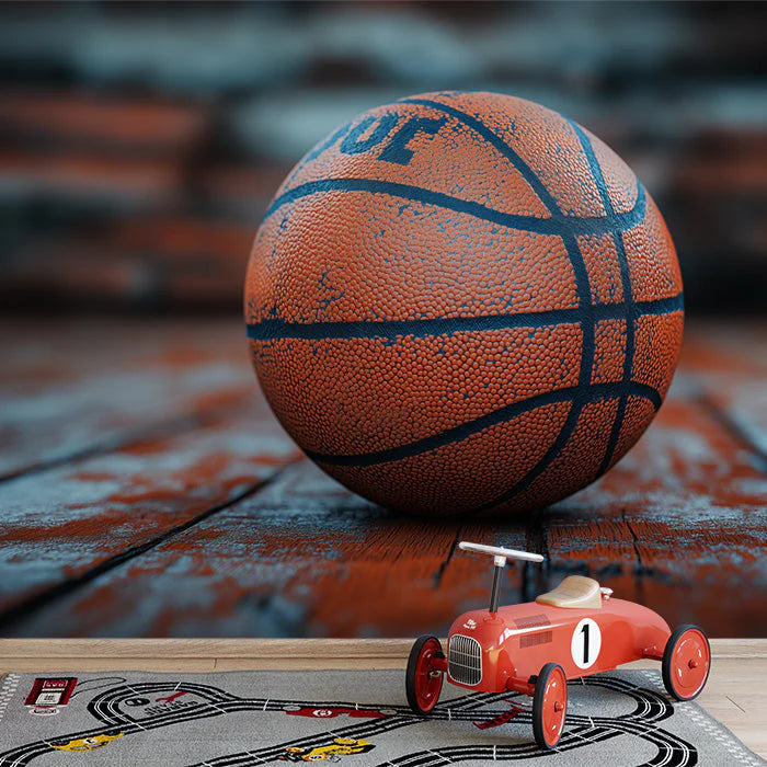 Rustic Basketball Mural Wallpaper in Play room Orange, Blue, and Brown Basketball Mural Wallpaper - pure wallpaper artwork