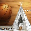 Rustic Basketball Mural Wallpaper for a kids's room or playroom Orange, Blue, and Brown Basketball Mural Wallpaper - pure wallpaper artwork