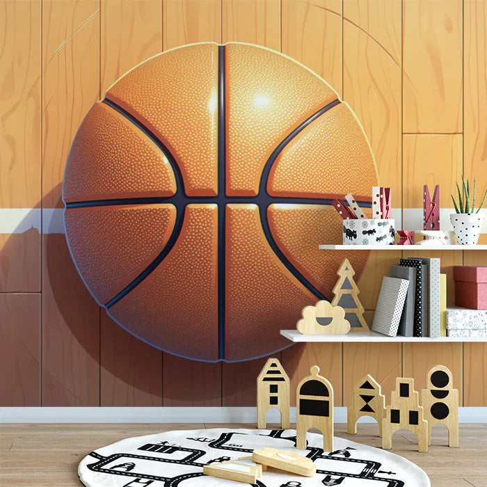 Rustic Basketball Mural Wallpaper for a kids's room Orange, Blue, and Brown Basketball Mural Wallpaper - pure wallpaper artwork