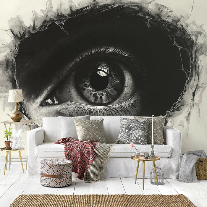 Giant Eye Mural Wallpaper in Living Room Black and Beige Eye Mural Wallpaper - pure wallpaper artwork