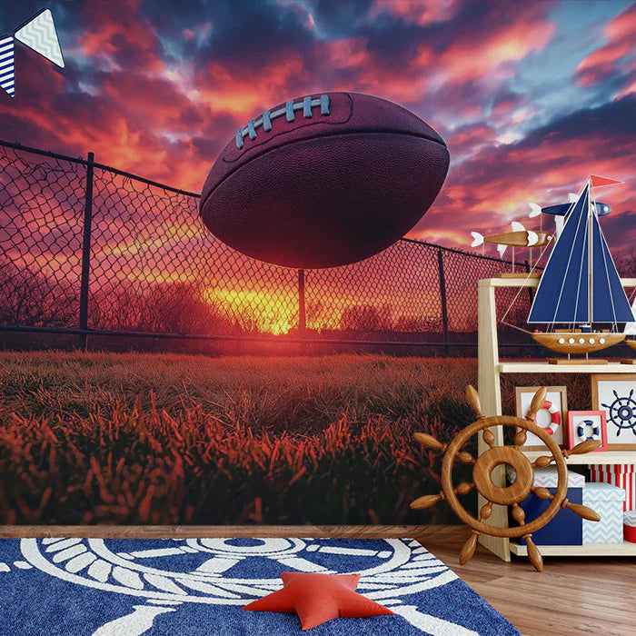 Sunset Football Field Mural Wallpaper in Bedroom Various Colors (Red, Orange, Blue, etc.) of Rugby Mural Wallpaper - pure wallpaper artwork