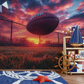 Sunset Football Field Mural Wallpaper in Bedroom Various Colors (Red, Orange, Blue, etc.) of Rugby Mural Wallpaper - pure wallpaper artwork