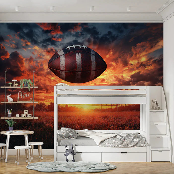 Sunset Football Field Mural Wallpaper in Bedroom Various Colors (Red, Orange, Blue, etc.) of Rugby Mural Wallpaper - pure wallpaper artwork