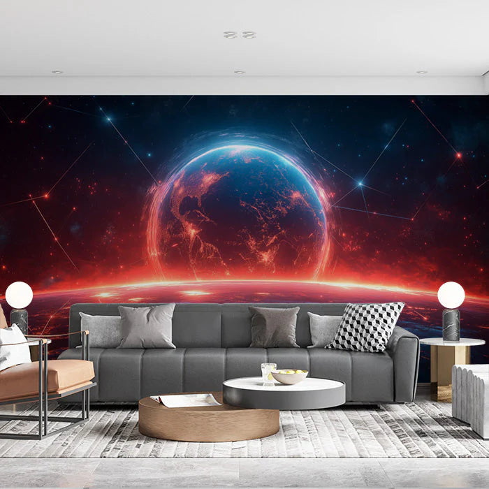 Space Earth Mural Wallpaper in Living Room Various Colors (Red, Blue, Black, etc.) of Space Earth Mural Wallpaper - pure wallpaper artwork