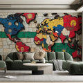World Map Mosaic Mural Wallpaper in Living Room Various Colors (Blue, Red, Yellow, etc.) of World Map Mural Wallpaper - pure wallpaper artwork