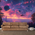 Cosmic Landscape Mural Wallpaper in Office Various Colors (Purple, Orange, Blue, etc.) of Spaceship Mural Wallpaper - pure wallpaper artwork