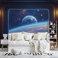 Spaceship Interior View Mural Wallpaper in Child's Room Various Colors (Blue, Orange, etc.) of Spaceship Mural Wallpaper - pure wallpaper artwork