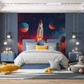 Rocket Launch Mural Wallpaper in Bedroom Various Colors (Blue, Red, Orange, etc.) of Rocket Mural Wallpaper - pure wallpaper artwork