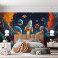 Rocket Launch Mural Wallpaper in Bedroom Various Colors (Blue, Red, Orange, etc.) of Rocket Mural Wallpaper - pure wallpaper artwork
