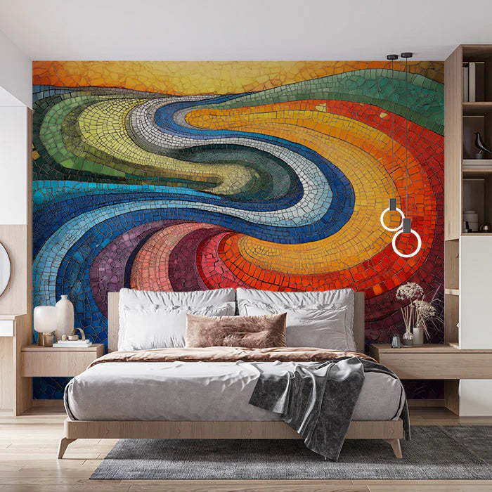 Abstract Wave Mural Wallpaper for a Bedroom Various Colors (Blue, Green, Yellow, etc.) of Wave Mural Wallpaper - pure wallpaper artwork
