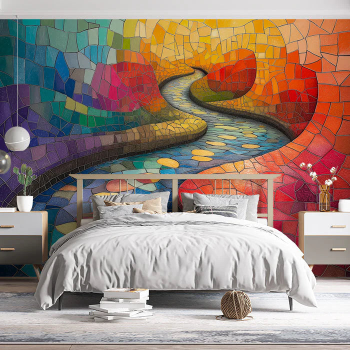 Abstract Wave Mural Wallpaper in Bed Room Various Colors (Blue, Green, Yellow, etc.) of Wave Mural Wallpaper - pure wallpaper artwork