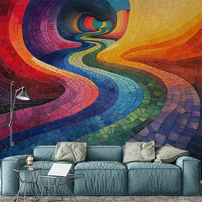 Abstract Wave Mural Wallpaper in a home office Various Colors (Blue, Green, Yellow, etc.) of Wave Mural Wallpaper - pure wallpaper artwork