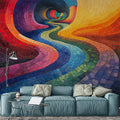 Abstract Wave Mural Wallpaper in a home office Various Colors (Blue, Green, Yellow, etc.) of Wave Mural Wallpaper - pure wallpaper artwork