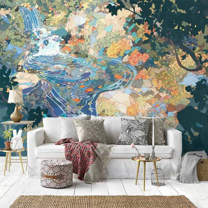 Vintage Floral Mural Wallpaper in living Room Various Colors (Orange, Blue, Green, etc.) of Flowers Mural Wallpaper