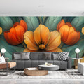 Giant Tulip Mural Wallpaper in Living Room Various Colors (Orange, Green, etc.) of Tulip Mural Wallpaper - pure wallpaper artwork