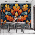 Colorful Leaves Mural Wallpaper in Dining Room Various Colors (Orange, Green, etc.) of leaves Mural Wallpaper - pure wallpaper artwork