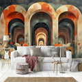 Floral Stained Glass Wallpaper in Living Room Various Colors (Red, Orange, Green, etc.) of Flowers Mural Wallpaper - pure wallpaper artwork