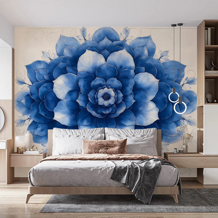Blue Floral Wallpaper in Bedroom Various Colors (Blue, White, etc.) of Flowers Mural Wallpaper