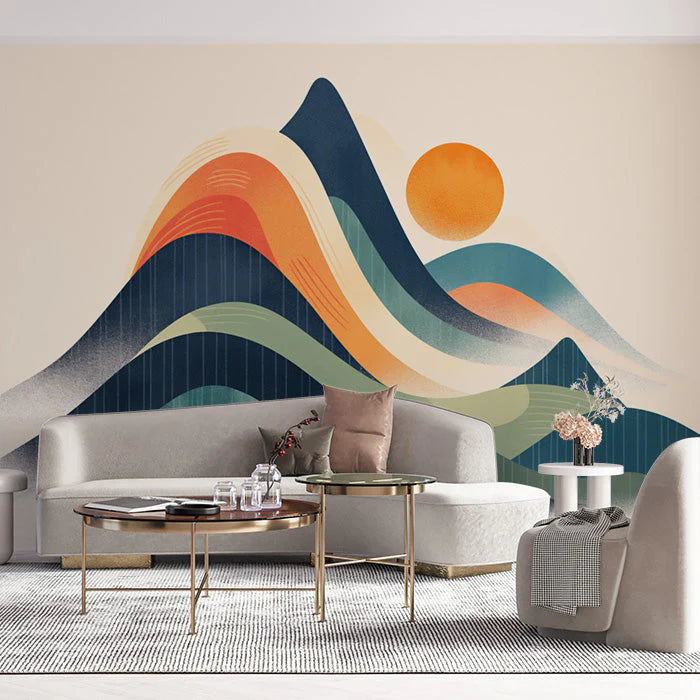 Cloudy Sunset Wallpaper in Living Room Various Colors (Orange, Green, Blue, etc.) of Sunset Mural Wallpaper - pure wallpaper artwork