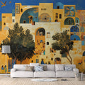 Mediterranean Village Mural Wallpaper in Living Room Various Colors (Yellow, Blue, Green, etc.) Mural Wallpaper - pure wallpaper artwork