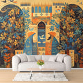 Mediterranean Village Mural Wallpaper in a home office Various Colors (Yellow, Blue, Green, etc.) Mural Wallpaper - pure wallpaper artwork
