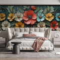 3D Vibrant Floral Mural Wallpaper for Bedroom Various Colors (Orange, Yellow, Green, etc.) of flowers Mural Wallpaper - pure wallpaper artwork