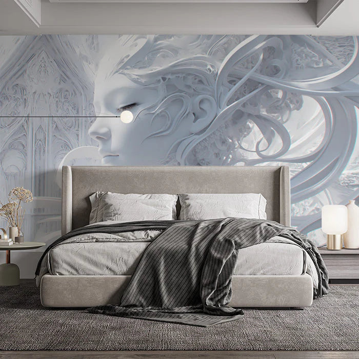 Ethereal Face Mural Wallpaper in Bedroom Various Colors (White, Gray, etc.) Ethereal Face Mural Wallpaper - pure wallpaper artwork