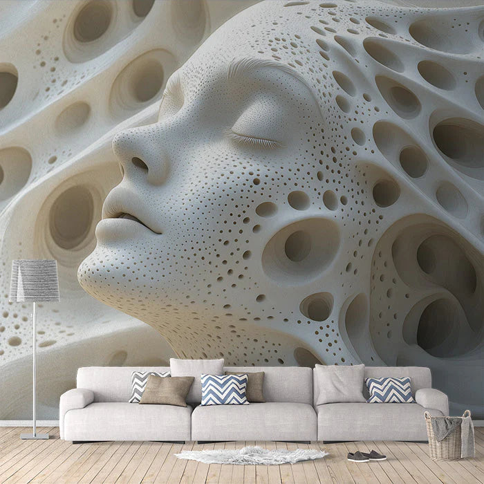 Ethereal Face Mural Wallpaper in Bedroom Various Colors (White, Gray, etc.) Ethereal Face Mural Wallpaper - pure wallpaper artwork