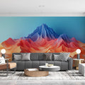 Vibrant Mountain Mural Wallpaper in Living Room Various Colors (Blue, Red, Orange, etc.) of Mountains Mural Wallpaper - pure wallpaper artwork