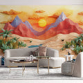 Desert Sunset Mural Wallpaper in Living Room Various Colors (Orange, Red, Blue, etc.) of Desert Sunset Mural Wallpaper - pure wallpaper artwork
