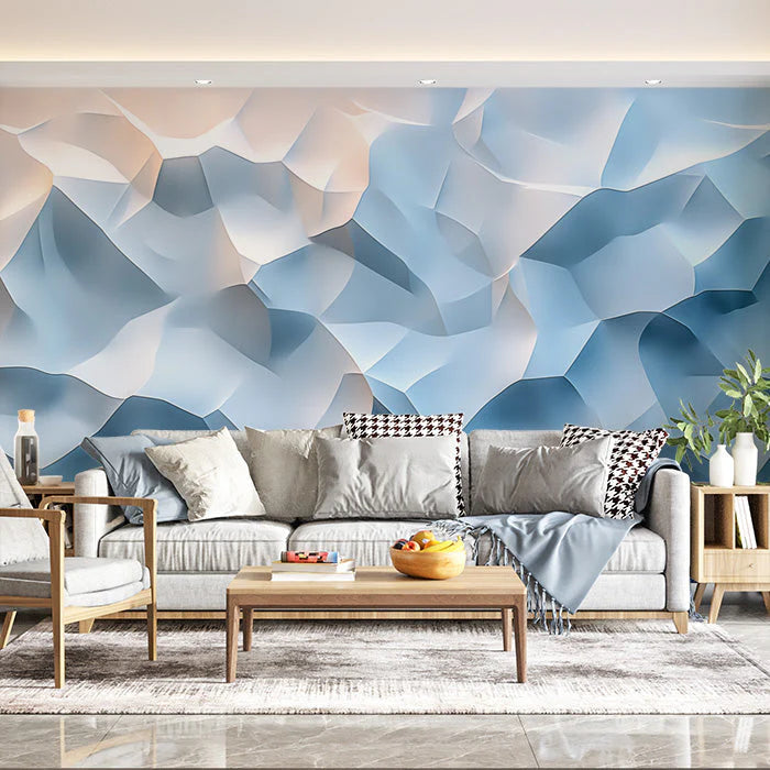 Geometric Mountain Mural Wallpaper in Living Room Various Colors (Blue, White, etc.) of Mountain Mural Wallpaper - pure wallpaper artwork