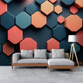 3D Hexagonal Geometric Mural Wallpaper in Living Room Various Colors (Orange, Blue, etc.) of Hexagons Mural Wallpaper - pure wallpaper artwork