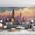 Cityscape Mural Wallpaper in Living Room Various Colors (Blue, Orange, etc.) of City Mural Wallpaper - pure wallpaper artwork