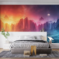 Colorful Mountain Range Mural Wallpaper in Bedroom Mural Wallpaper - pure wallpaper artwork