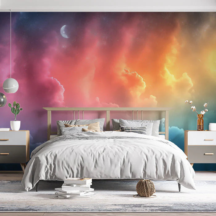 Cosmic Clouds Mural Wallpaper in Bedroom Various Colors (Pink, Orange, Purple, etc.) of Clouds Mural Wallpaper - pure wallpaper artwork