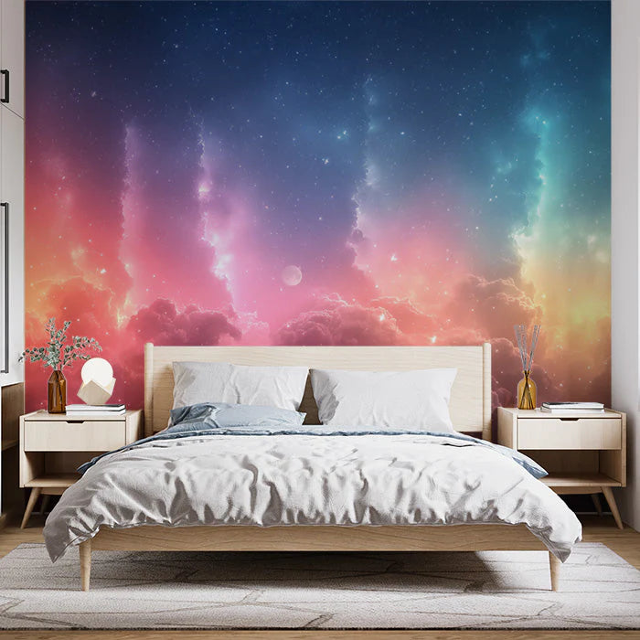Cosmic Clouds Mural Wallpaper in Bedroom Various Colors (Pink, Orange, Purple, etc.) of Clouds Mural Wallpaper - pure wallpaper artwork