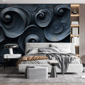 Dark Swirl Mural Wallpaper in Bed Room Dark Blue Dark Swirl Mural Wallpaper - pure wallpaper artwork