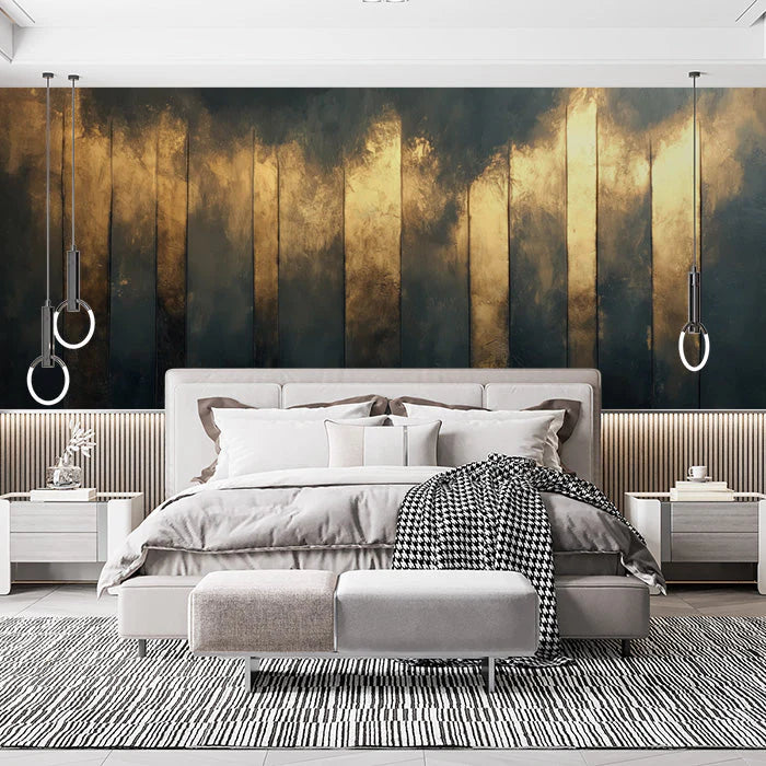 Gold and Black Mural Wallpaper in Bedroom Gold and Black Wooden Board Mural Wallpaper