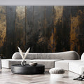 Black and Gold Panel Mural Wallpaper in Living Room Black and Gold Wooden Panel Mural Wallpaper - pure wallpaper artwork