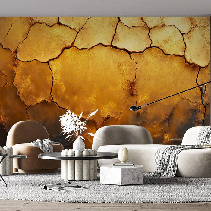 Cracked Gold Mural Wallpaper in Living Room Gold and Brown Surface Mural Wallpaper - pure wallpaper artwork